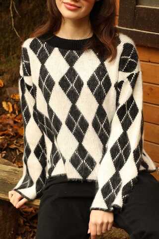 Baklava Tüylü Kazak Beyaz - 6