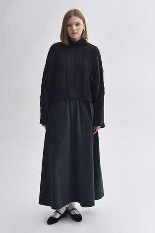 Balıkçı Yaka Crop Kazak Siyah - 9