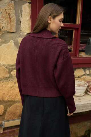 Balıkçı Yaka Hırka Bordo - 15