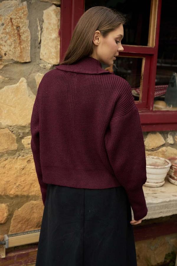 Balıkçı Yaka Hırka Bordo - 15