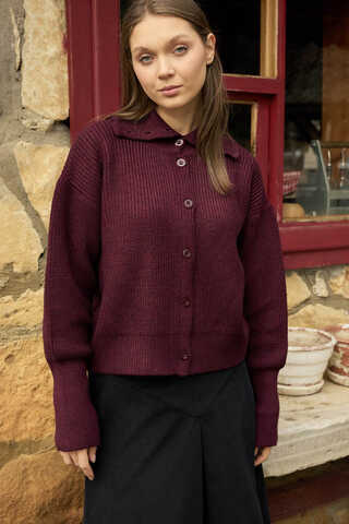 Balıkçı Yaka Hırka Bordo - 7