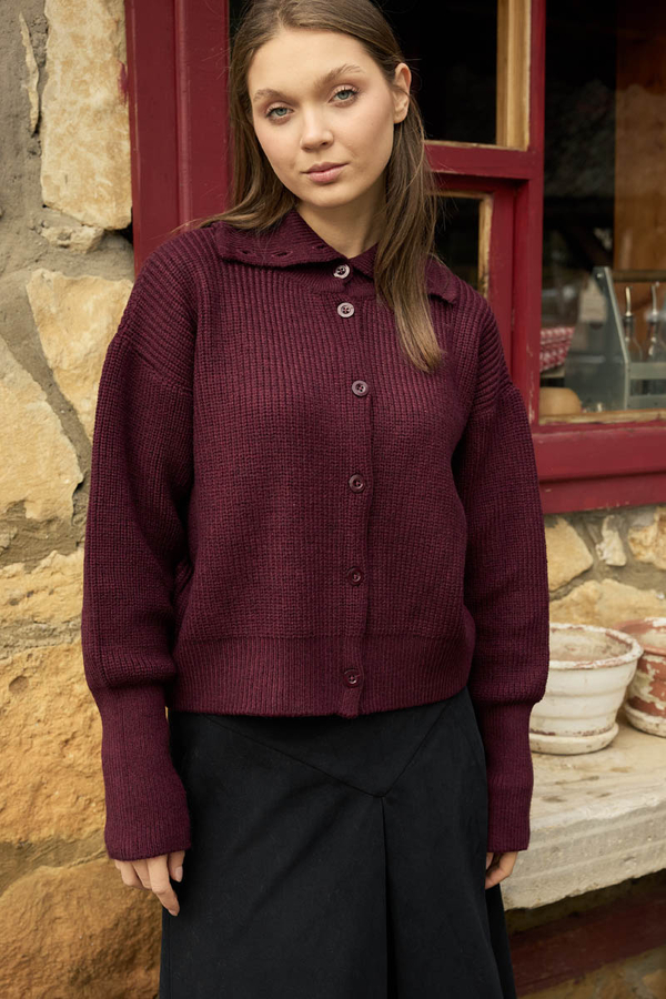 Balıkçı Yaka Hırka Bordo - 7