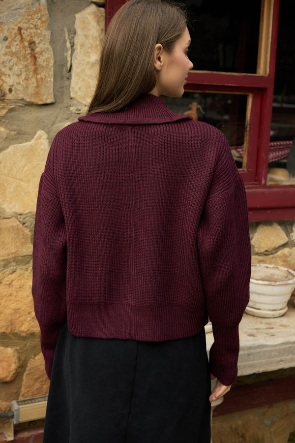 Balıkçı Yaka Hırka Bordo - 14