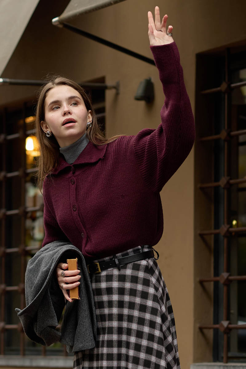 Balıkçı Yaka Hırka Bordo