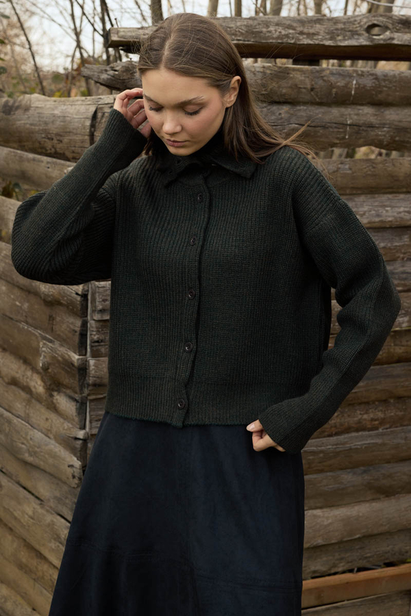 Balıkçı Yaka Hırka Haki - 2