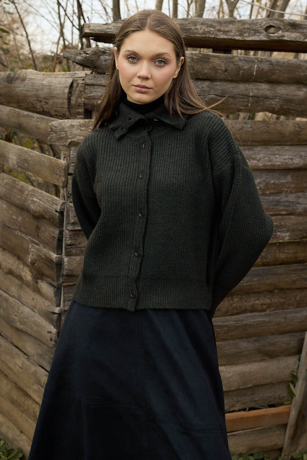 Balıkçı Yaka Hırka Haki - 3