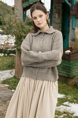 Balıkçı Yaka Hırka Vizon - 4