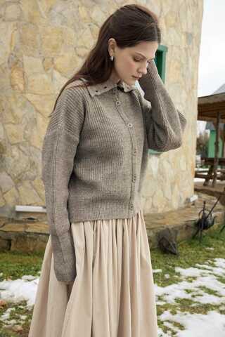 Balıkçı Yaka Hırka Vizon - 5