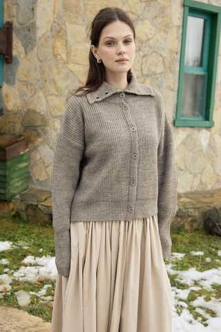 Balıkçı Yaka Hırka Vizon - 6