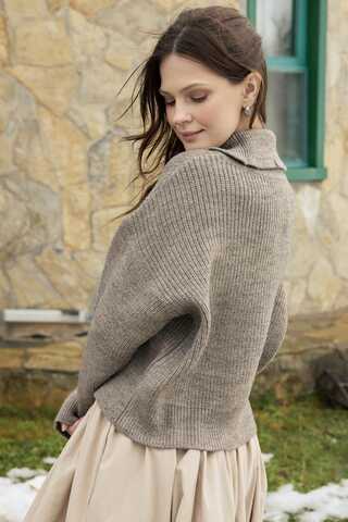 Balıkçı Yaka Hırka Vizon - 11