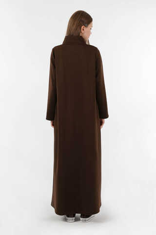 Balıkçı Yaka Nervür Detaylı Elbise Kahve - 6