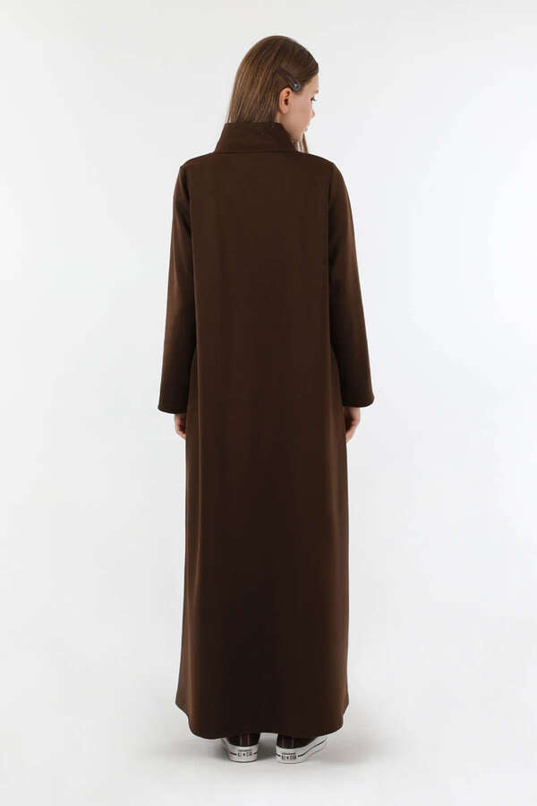 Balıkçı Yaka Nervür Detaylı Elbise Kahve - 6