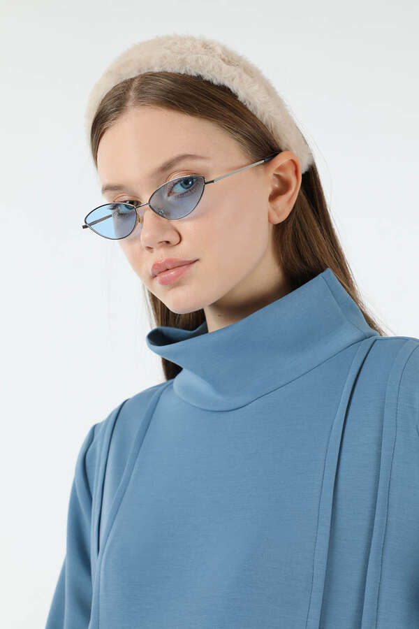 Balıkçı Yaka Nervür Detaylı Elbise Mavi - 4