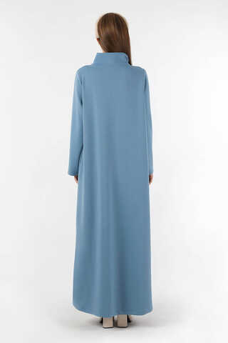 Balıkçı Yaka Nervür Detaylı Elbise Mavi - 6