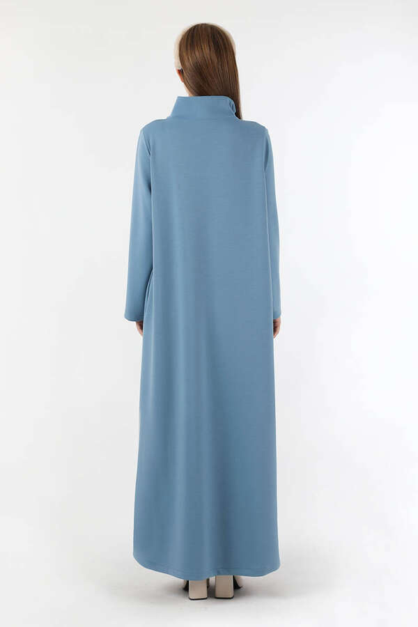 Balıkçı Yaka Nervür Detaylı Elbise Mavi - 6