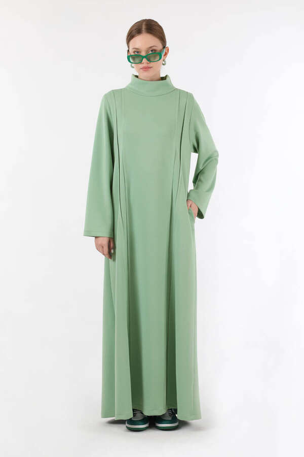 Balıkçı Yaka Nervür Detaylı Elbise Mint - 3