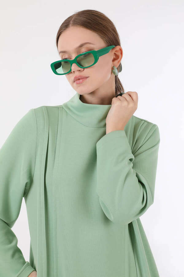 Balıkçı Yaka Nervür Detaylı Elbise Mint - 4