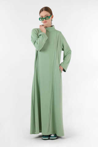 Balıkçı Yaka Nervür Detaylı Elbise Mint - 1