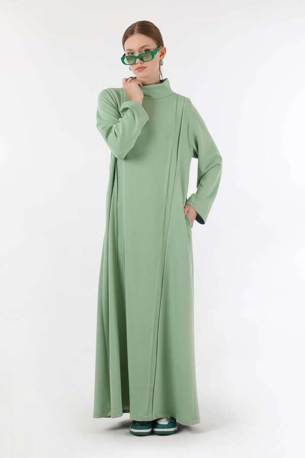 Balıkçı Yaka Nervür Detaylı Elbise Mint - 1