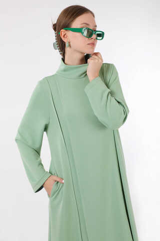 Balıkçı Yaka Nervür Detaylı Elbise Mint - 2