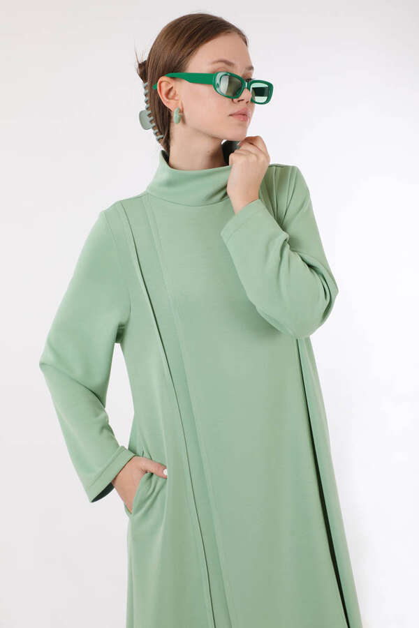 Balıkçı Yaka Nervür Detaylı Elbise Mint - 2