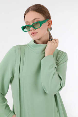 Balıkçı Yaka Nervür Detaylı Elbise Mint - 4