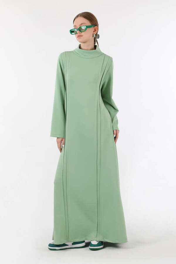 Balıkçı Yaka Nervür Detaylı Elbise Mint - 5