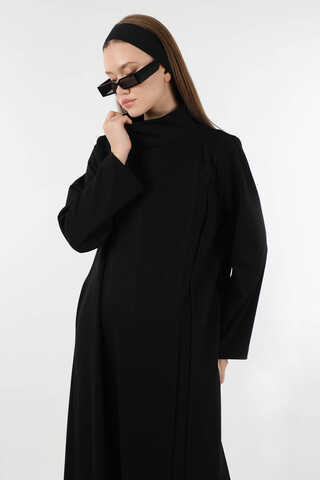 Balıkçı Yaka Nervür Detaylı Elbise Siyah - 2