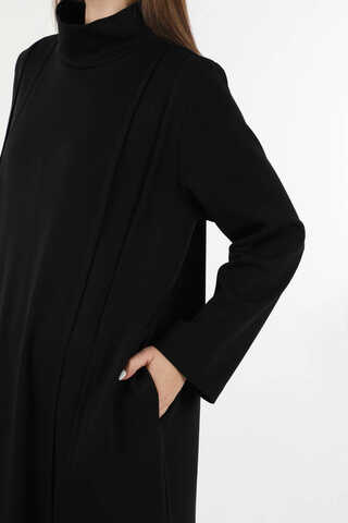 Balıkçı Yaka Nervür Detaylı Elbise Siyah - 4