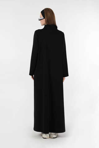 Balıkçı Yaka Nervür Detaylı Elbise Siyah - 6