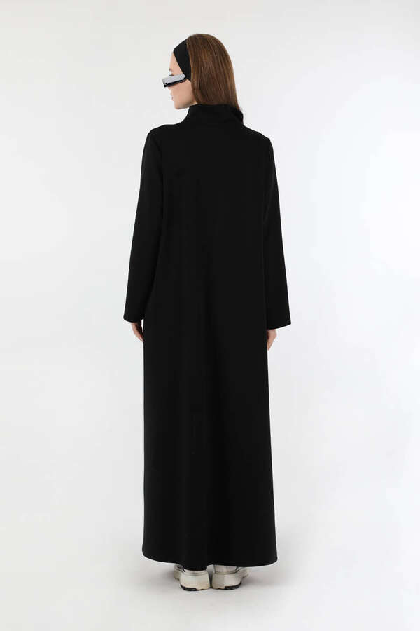 Balıkçı Yaka Nervür Detaylı Elbise Siyah - 6