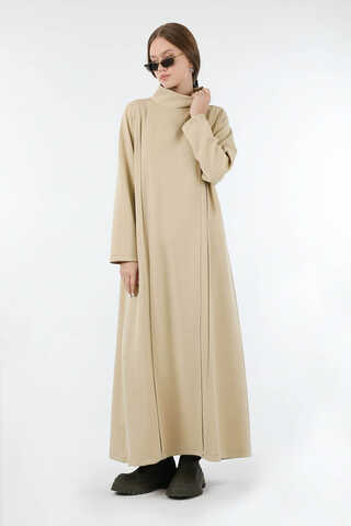 Balıkçı Yaka Nervür Detaylı Elbise Taş - 1