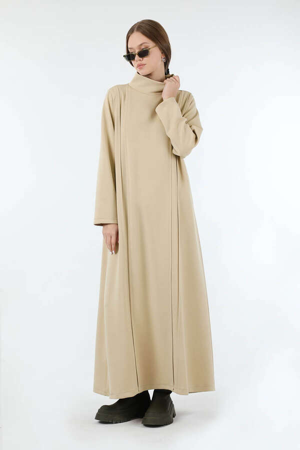 Balıkçı Yaka Nervür Detaylı Elbise Taş 