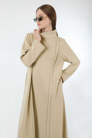 Balıkçı Yaka Nervür Detaylı Elbise Taş - 2