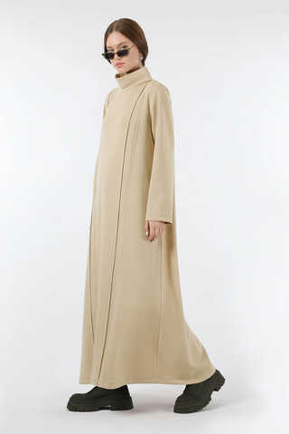 Balıkçı Yaka Nervür Detaylı Elbise Taş - 5