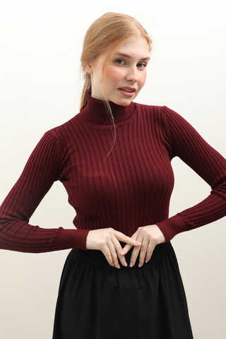 Balıkçı Yaka Triko Body Bordo - 2