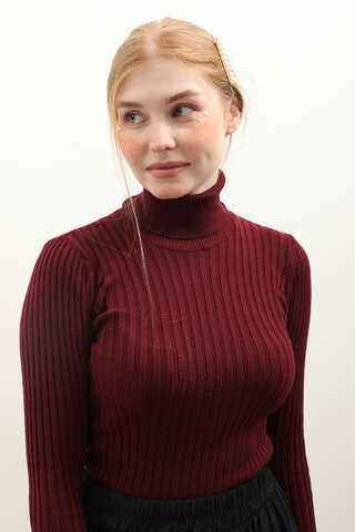 Balıkçı Yaka Triko Body Bordo - 3