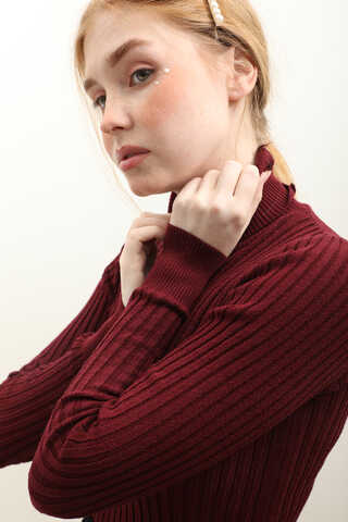 Balıkçı Yaka Triko Body Bordo - 4