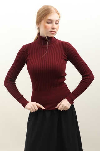 Balıkçı Yaka Triko Body Bordo - 5