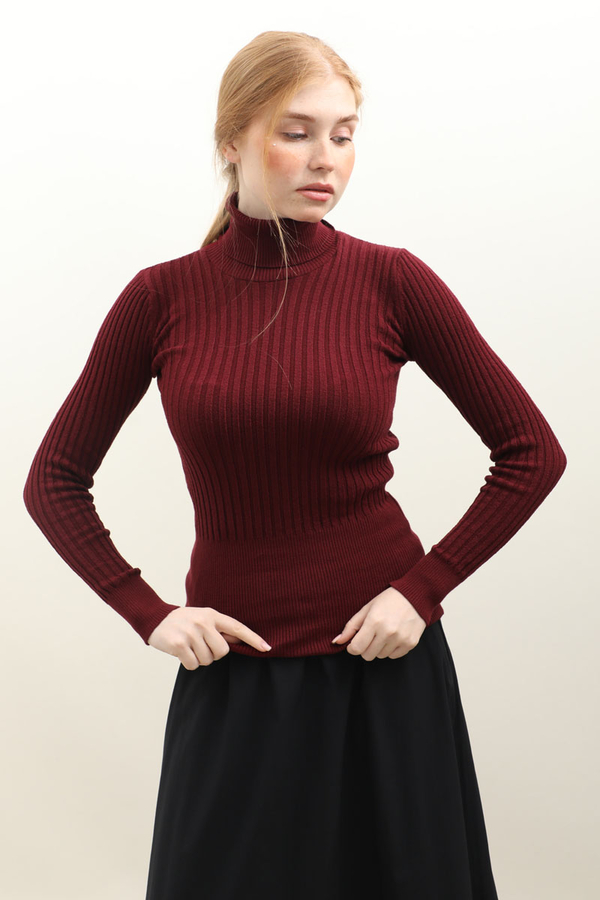 Balıkçı Yaka Triko Body Bordo - 5