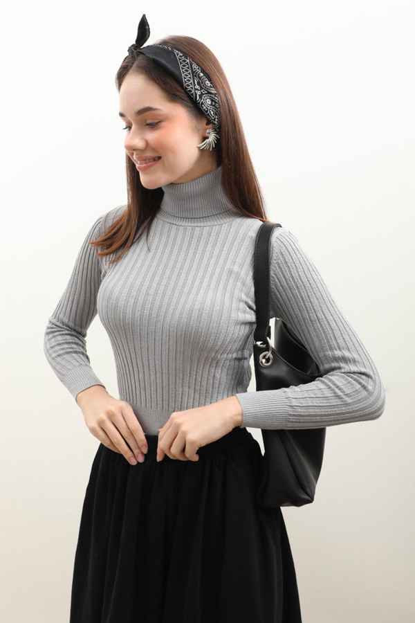 Balıkçı Yaka Triko Body Gri - 5