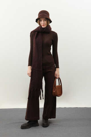 Balıkçı Yaka Triko Body Kızıl Kahve - 1