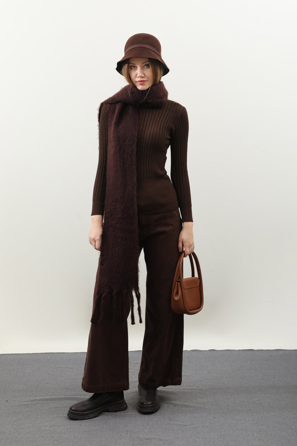 Balıkçı Yaka Triko Body Kızıl Kahve - 1