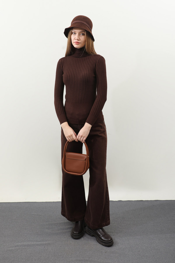 Balıkçı Yaka Triko Body Kızıl Kahve - 4