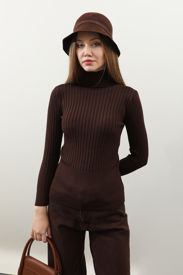 Balıkçı Yaka Triko Body Kızıl Kahve - 6