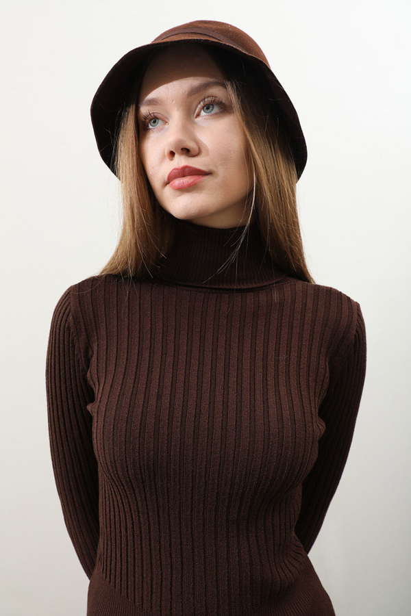 Balıkçı Yaka Triko Body Kızıl Kahve - 7