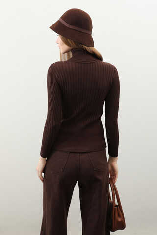 Balıkçı Yaka Triko Body Kızıl Kahve - 9