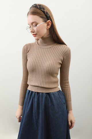 Balıkçı Yaka Triko Body Taba - 4