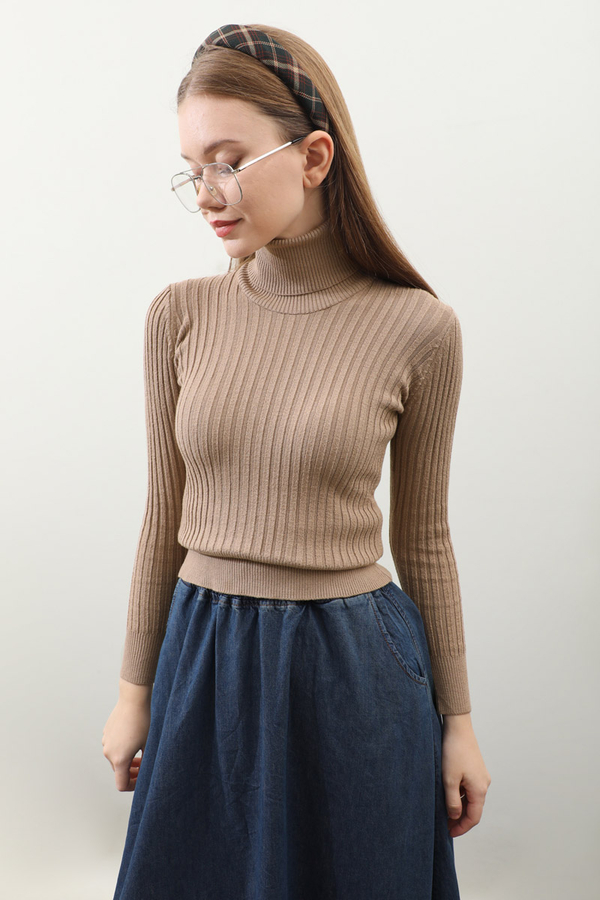 Balıkçı Yaka Triko Body Taba - 4