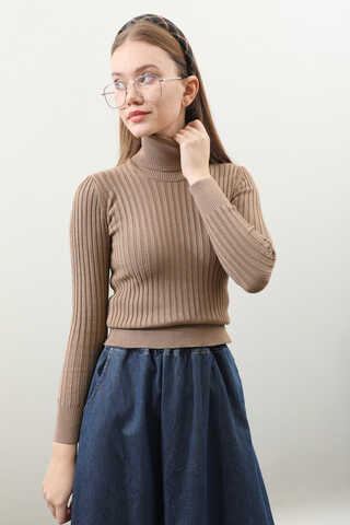 Balıkçı Yaka Triko Body Taba - 6
